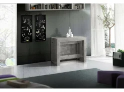 Consola*Dmora Consola extensível Dguigo, Consola extensível até 12 lugares, Mesa com suportes de extensão, 100% Fabricado em Itália, 51/300x90h77 cm, Mármore Cinzento