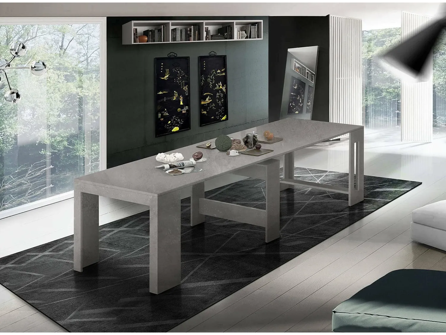 Consola*Dmora Consola extensível Dguigo, Consola extensível até 12 lugares, Mesa com suportes de extensão, 100% Fabricado em Itália, 51/300x90h77 cm, Mármore Cinzento