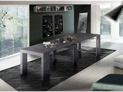 Consola*Dmora Consola extensível Dguigo, Consola extensível até 12 lugares, Mesa com suportes de extensão, 100% Fabricado em Itália, 51/300x90h77 cm, Ardósia Cinzento