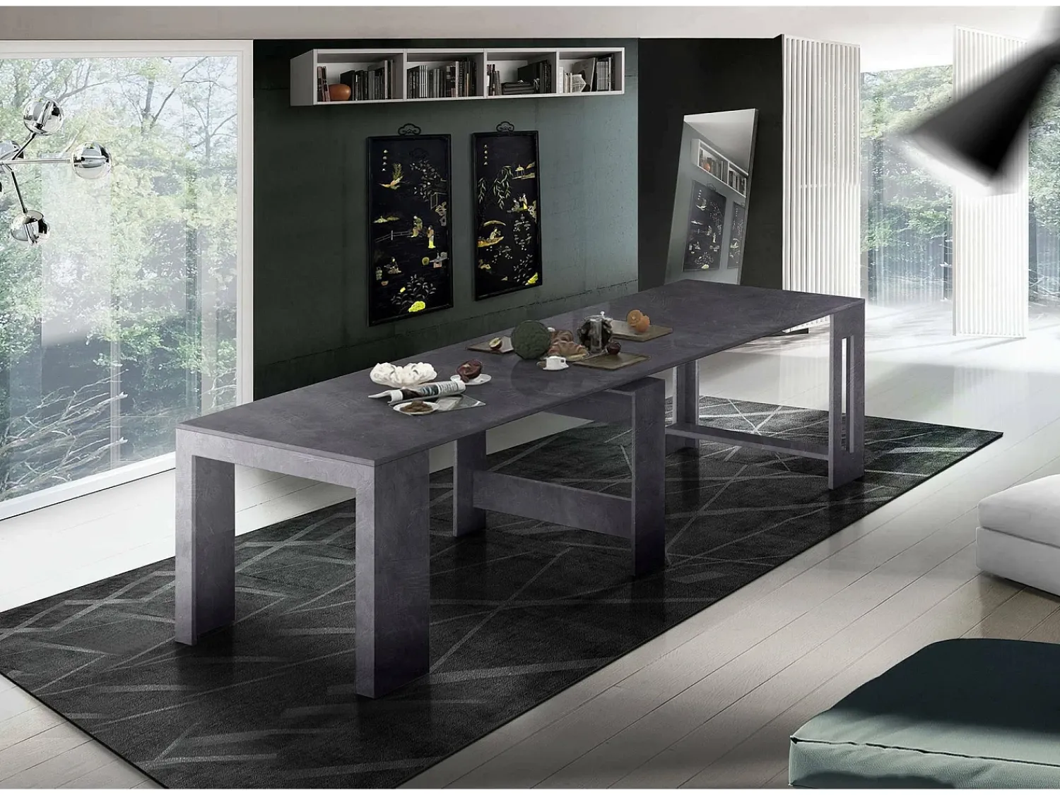 Consola*Dmora Consola extensível Dguigo, Consola extensível até 12 lugares, Mesa com suportes de extensão, 100% Fabricado em Itália, 51/300x90h77 cm, Ardósia Cinzento