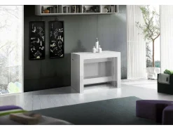 Consola*Dmora Consola extensível Dguigo, Consola extensível até 12 lugares, Mesa com suportes de extensão, 100% Fabricado em Itália, 51/300x90h77 cm, Lariço brilhante Branco