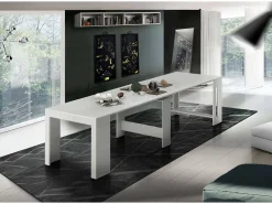 Consola*Dmora Consola extensível Dguigo, Consola extensível até 12 lugares, Mesa com suportes de extensão, 100% Fabricado em Itália, 51/300x90h77 cm, Lariço brilhante Branco