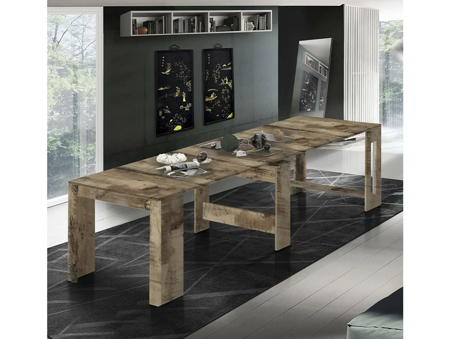 Discount Dmora Consola extensível Dguigo, Consola extensível até 12 lugares, Mesa com suportes de extensão, 100% Fabricado em Itália, 51/300x90h77 cm, Bordo Castanho