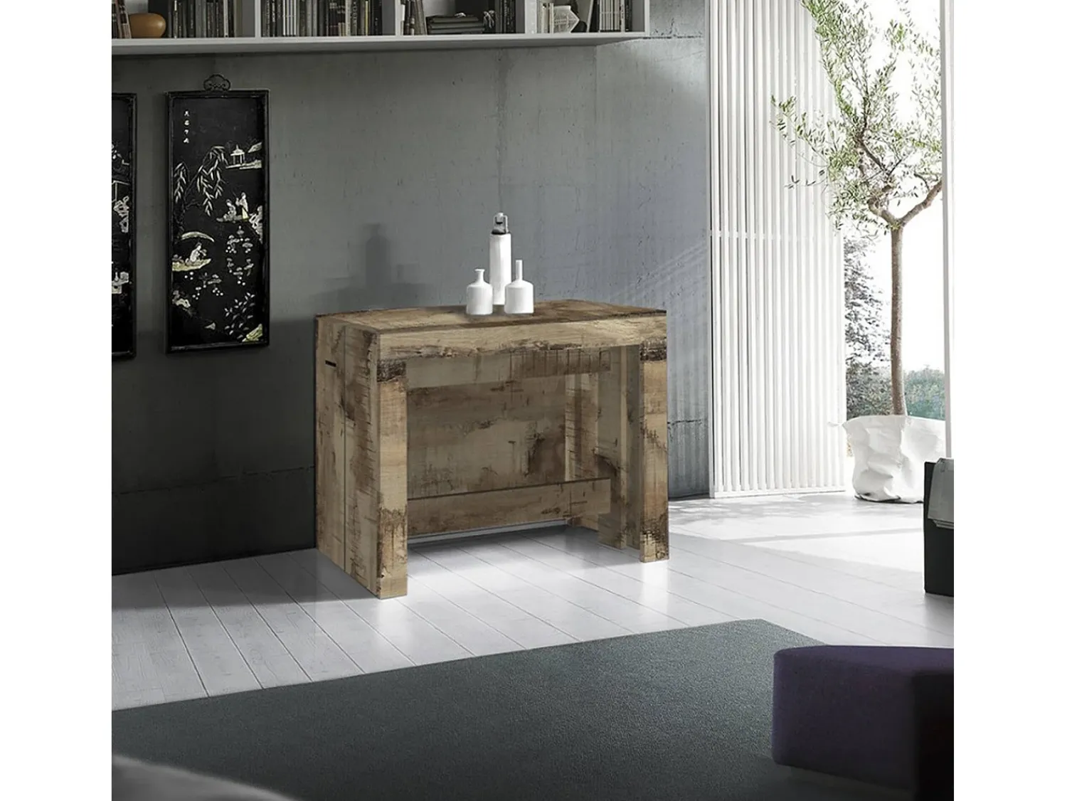 Discount Dmora Consola extensível Dguigo, Consola extensível até 12 lugares, Mesa com suportes de extensão, 100% Fabricado em Itália, 51/300x90h77 cm, Bordo Castanho