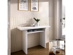 Consola|Dmora Consola extensível Dmanuel, Consola auxiliar extensível multiposições, Mesa de jantar dobrável com tampo rebatível, 110x33/66h75 cm, Branco