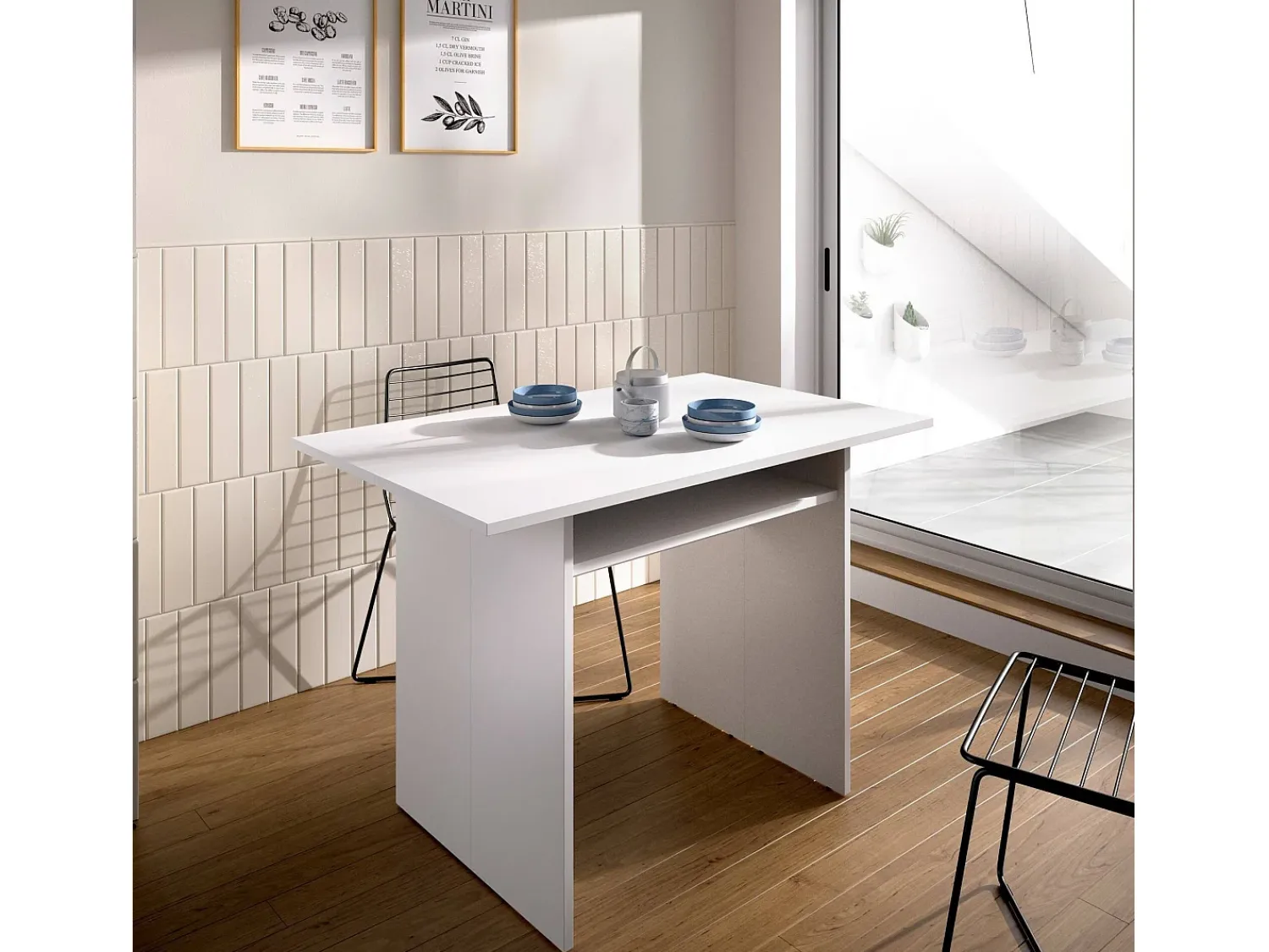 Consola|Dmora Consola extensível Dmanuel, Consola auxiliar extensível multiposições, Mesa de jantar dobrável com tampo rebatível, 110x33/66h75 cm, Branco