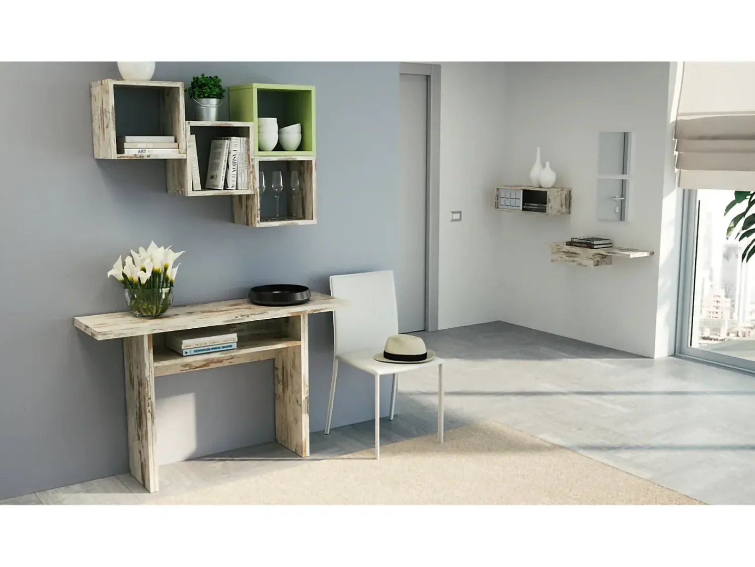 Consola*Dmora Consola extensível Dwales, Mesa de jantar com abertura para livro, Consola multiuso extensível, 100% Fabricado em Itália, 120x70h75 cm, Vintage Natural claro