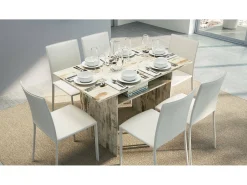 Consola*Dmora Consola extensível Dwales, Mesa de jantar com abertura para livro, Consola multiuso extensível, 100% Fabricado em Itália, 120x70h75 cm, Vintage Natural claro