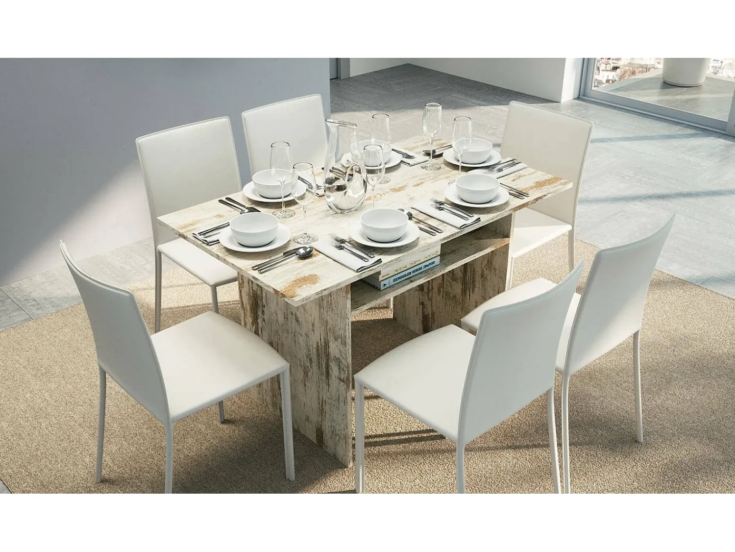 Consola*Dmora Consola extensível Dwales, Mesa de jantar com abertura para livro, Consola multiuso extensível, 100% Fabricado em Itália, 120x70h75 cm, Vintage Natural claro