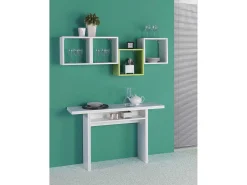 Consola|Dmora Consola extensível lavanda, Mesa de jantar com abertura rebatível, Consola multiusos extensível, 100% Fabricado em Itália, 120x70h75 cm, Branco