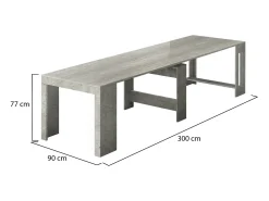 Consola*Dmora Consola extensível Martino, Consola extensível até 12 lugares, Mesa com suportes de extensão, 100% Fabricado em Itália, 51/300x90h77 cm, Cimento Cinzento