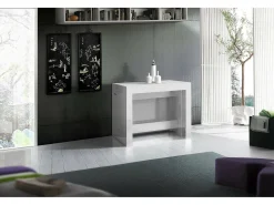 Consola|Dmora Consola extensível Martino, Consola extensível até 12 lugares, Mesa com suportes de extensão, 100% Fabricado em Itália, 51/300x90h77 cm, brilhante Branco