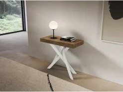 Consola*ITAMOBY Consola extensível 90x40/300 cm Pernas brancas nogueira Saki Castanho