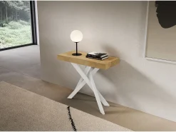 ITAMOBY Consola extensível 90x40/196 cm Saki Pequenas pernas brancas em carvalho natural^ Consola