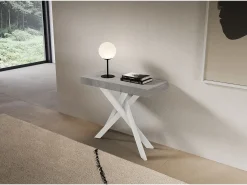 Consola*ITAMOBY Consola extensível 90x40/300 cm Saki Premium pernas de betão branco Cinzento