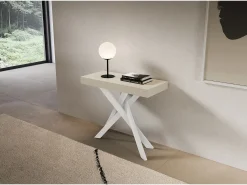New ITAMOBY Consola extensível 90x40/196 cm Saki Premium Pernas pequenas em caxemira branca Bege