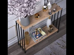 Consola*Concept-Usine Consola industrial PITEA com prateleiras de madeira Natural claro