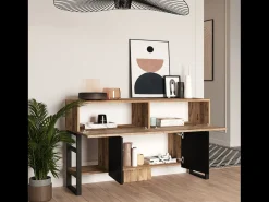 Consola|Concept-Usine Consola industrial TARI com arrumação em madeira natural e metal preto Natural claro