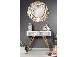 Consola| Consola Mayfair 100x35x80 cm em ferro Design glamoroso Hollywood Regency Pernas douradas gavetas de mármore Fabricado na Itália Sem Branco