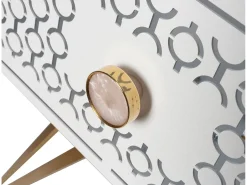 Consola| Consola Mayfair 100x35x80 cm em ferro Design glamoroso Hollywood Regency Pernas douradas gavetas de mármore Fabricado na Itália Sem Branco