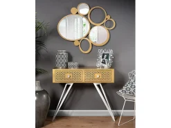 Consola| Consola Mayfair 100x35x80 cm em ferro Design glamoroso Hollywood Regency Pernas brancas gavetas douradas Fabricado na Itália Sem compartimentos Dourado