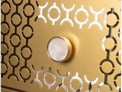 Consola| Consola Mayfair 100x35x80 cm em ferro Design glamoroso Hollywood Regency Pernas brancas gavetas douradas Fabricado na Itália Sem compartimentos Dourado