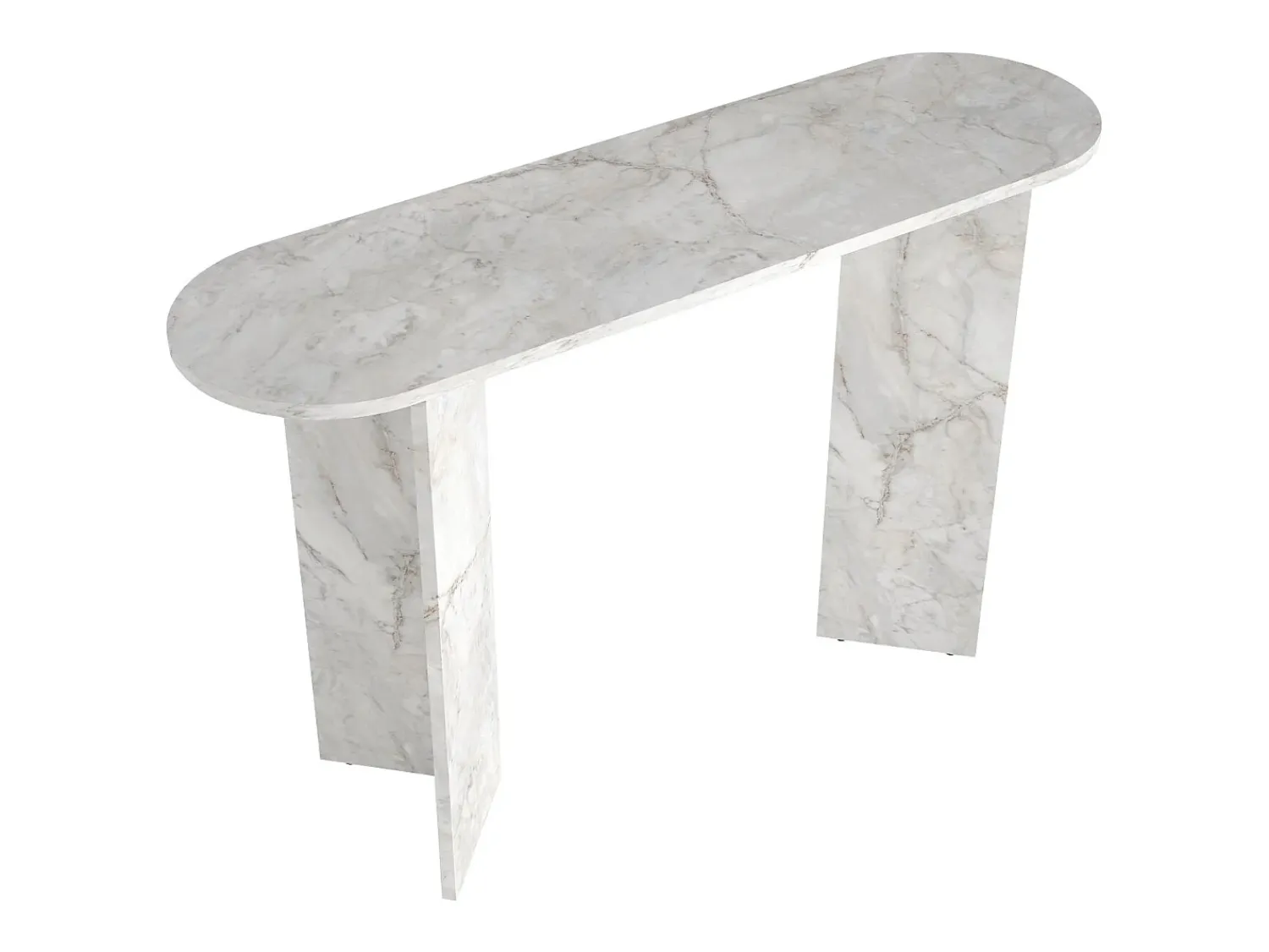 Consola|Vente-unique Consola oval de cor efeito mármore - TOPANIA Branco