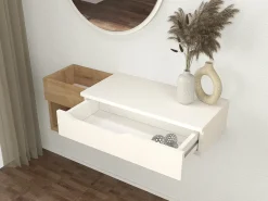 Vente-unique Consola suspensa com 1 gaveta e 2 nichos cor natural e branco - DAREKA^ Consola
