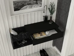 Vente-unique Consola suspensa com 1 gaveta e 2 nichos efeito mármore - DAREKA^ Consola
