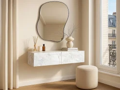 Clearance Vente-unique Consola suspenso com 2 portas - Efeito mármore - TENIDA Branco