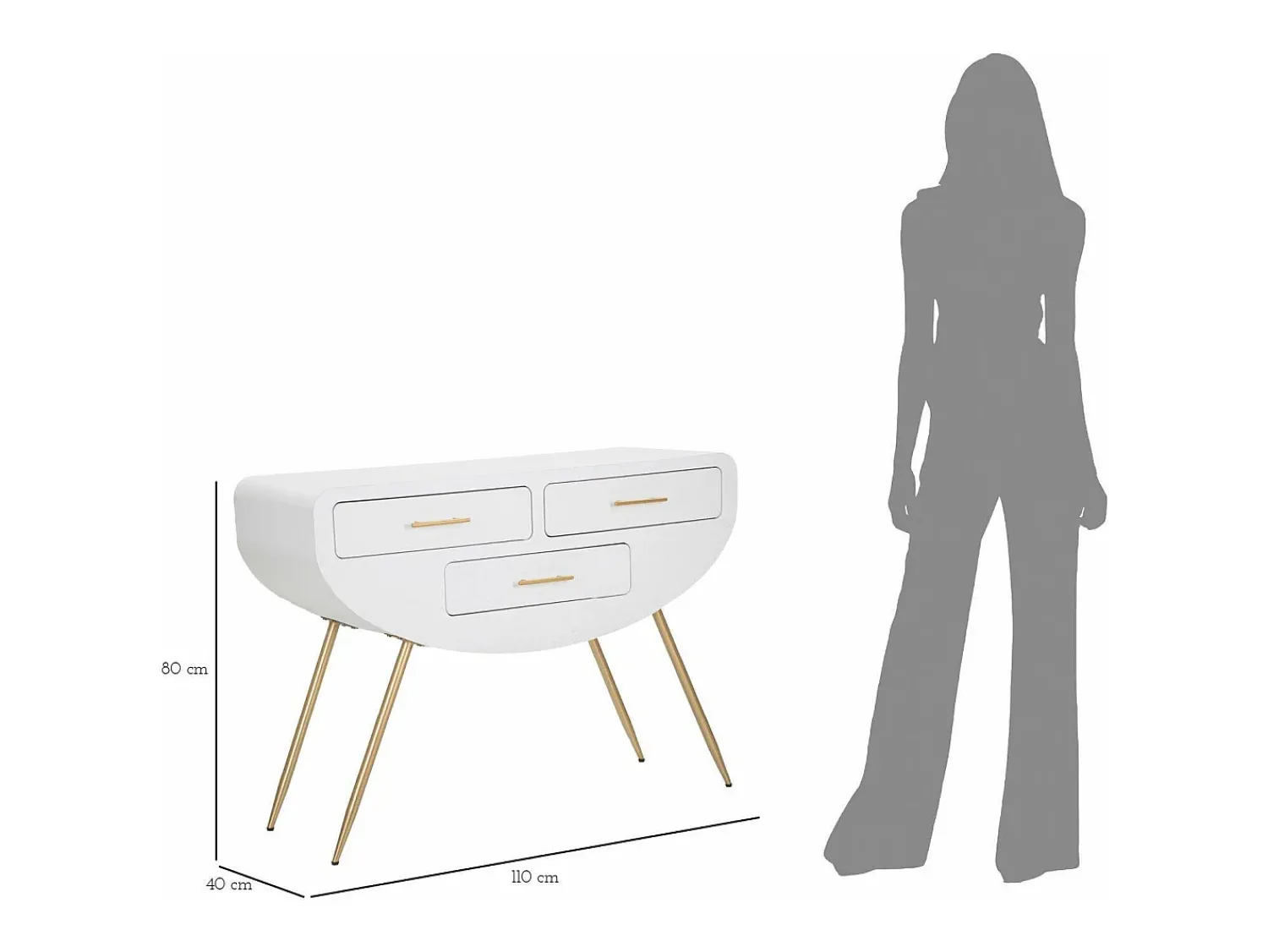 Consola*Dmora Consola Tomato, Mesa multiusos, Armário lateral, Secretária de corredor, 110x40 h80 cm, e Dourado Branco