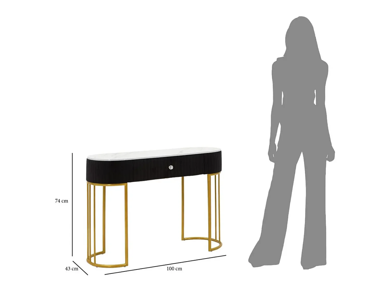 New Consola VKH614, Preto, 100x43x74 cm, Kendra Home Multicor
