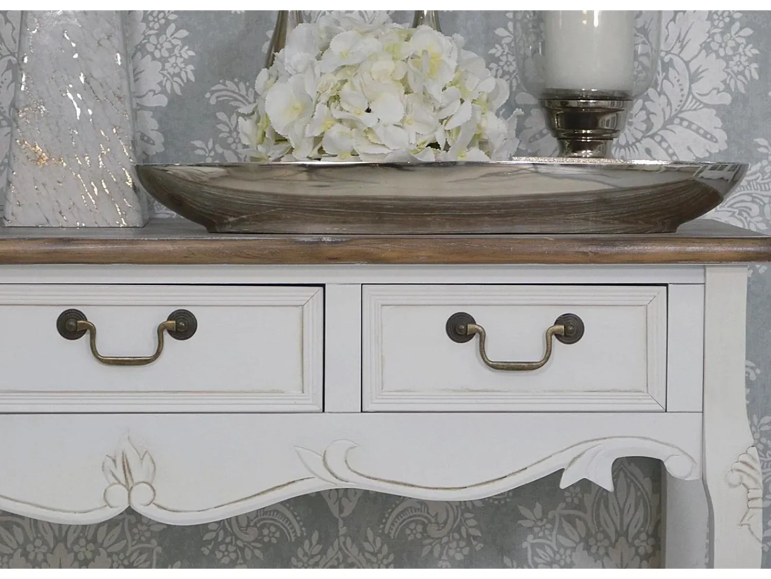 Consola| Consola 110x78x40 cm branca Rimini branca riw017 Castanho / Branco