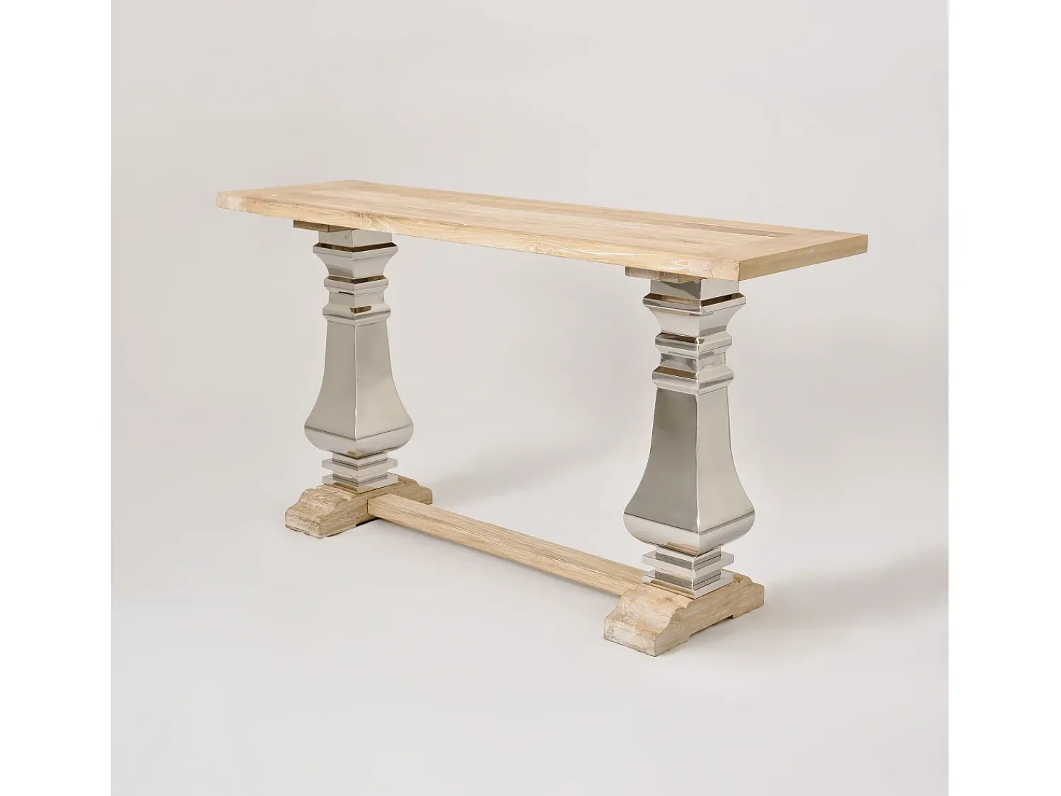 Consola| Consola 160x85x45 cm cromo madeira natural glamour gl1527 Castanho / Prateado