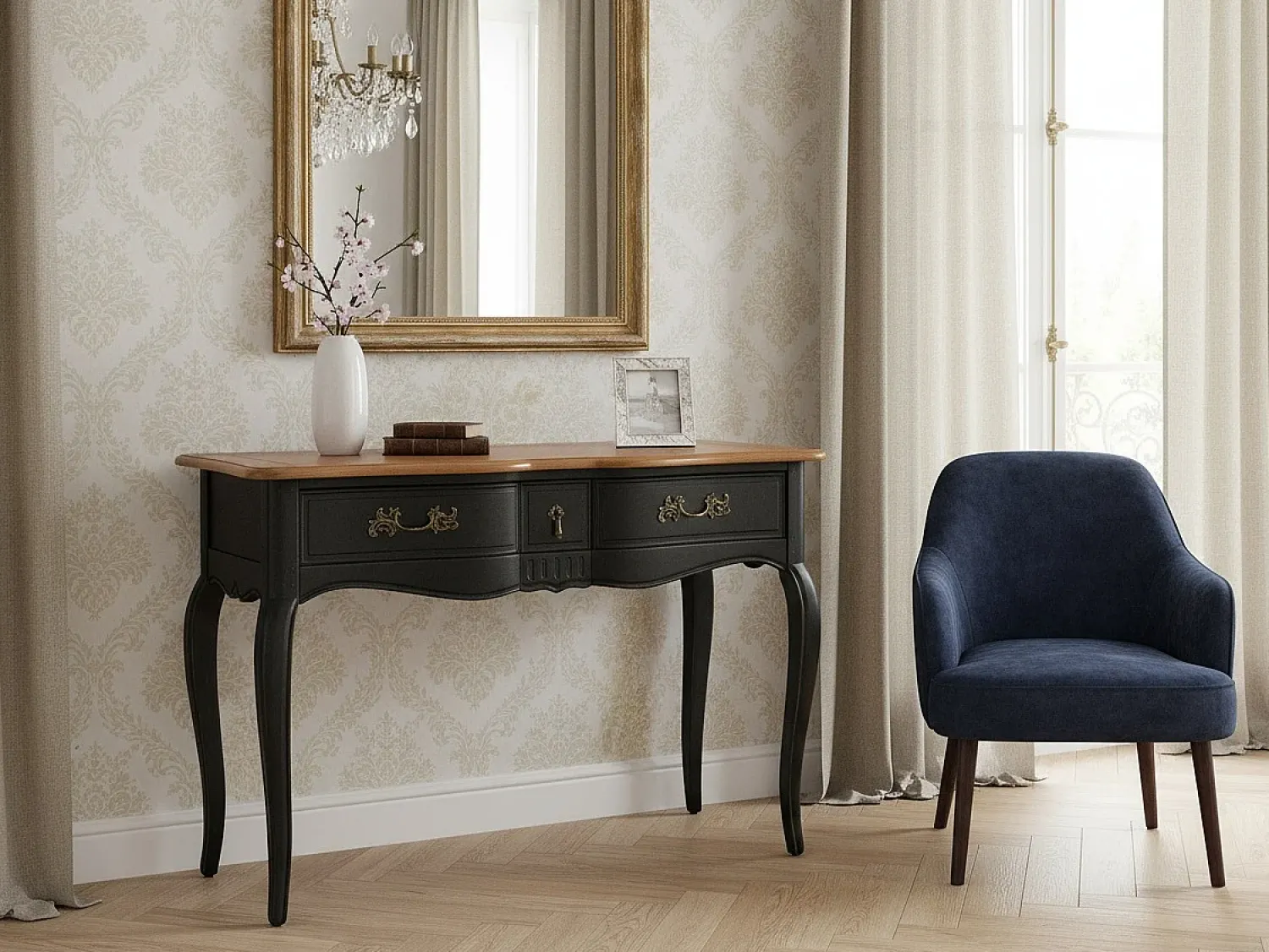 Consola* Consola 110x80x47 cm preto nero ven808nm Preto / Castanho