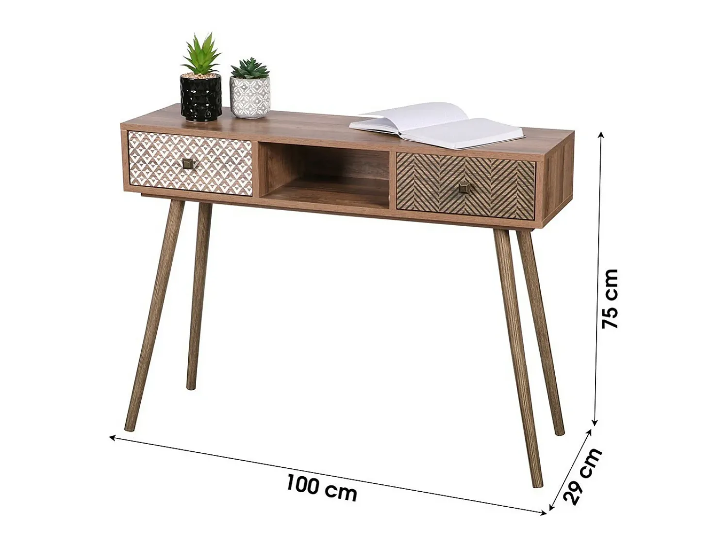Meublorama Console ALTA coloris chêne clair avec 2 tiroirs – Design scandinave et rangement pratique^ Consola