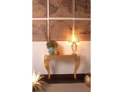 Consola| Console Chippendale 100x30x80 cm em ferro pintado de ouro design elegante e perfurado em mobiliário de entrada de estilo clássico moderno Fabricado Dourado