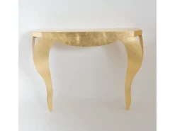 Consola| Console Chippendale 100x30x80 cm em ferro pintado de ouro design elegante e perfurado em mobiliário de entrada de estilo clássico moderno Fabricado Dourado