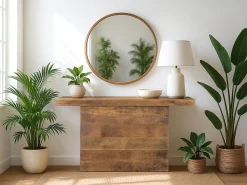 Consola*Giner y colomer Console com mangueira sólida, base de apoio e acabamento natural. Castanho