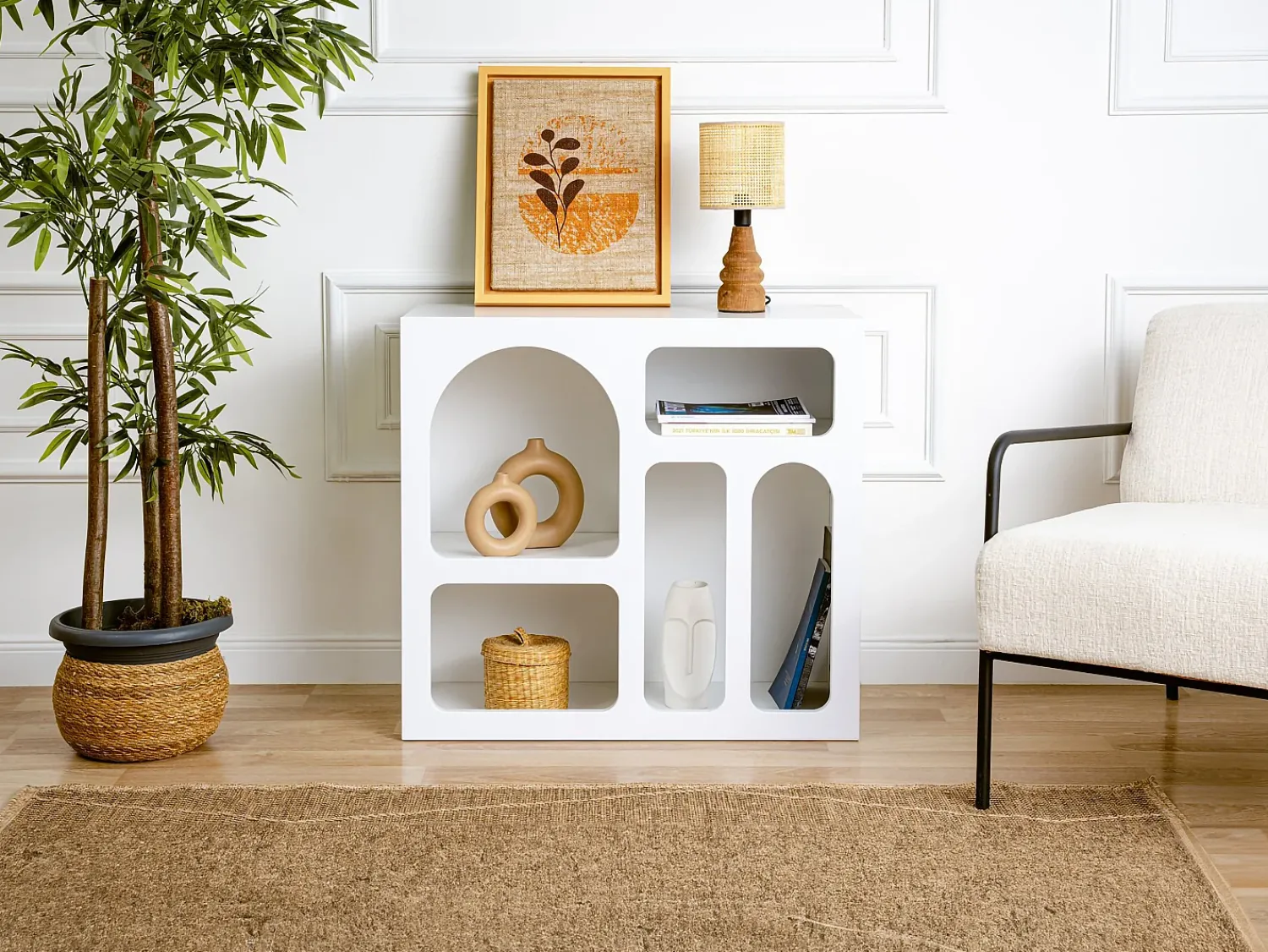 Hot Vente-unique Console de design com 5 nichos - - LUELA Branco