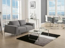 Clearance Vente-unique Console de design FREYA em vidro temperado e metal cromado. Transparente / Prateado