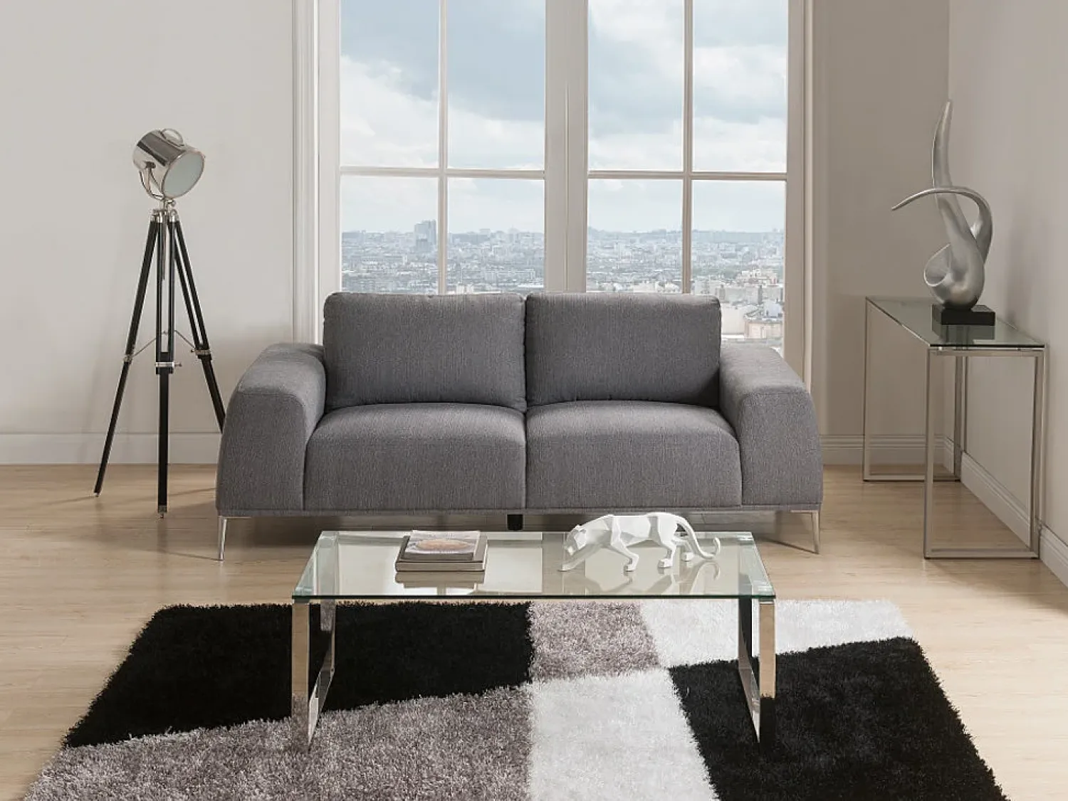 Clearance Vente-unique Console de design FREYA em vidro temperado e metal cromado. Transparente / Prateado