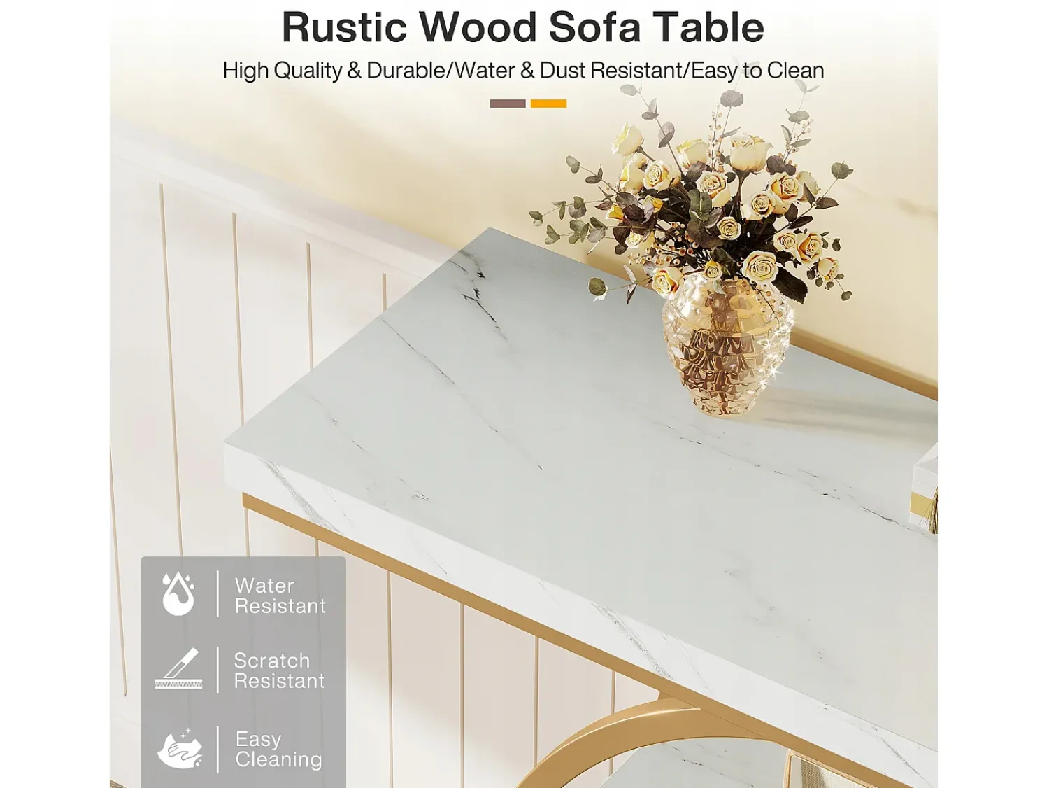 Consola*Tribesigns Console de Estilo Industrial de 105 cm, com 4 Níveis e Base Circular, estreita em Madeira com Prateleiras de Armazenamento (/Dourado) Branco