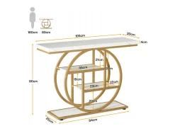 Consola*Tribesigns Console de Estilo Industrial de 105 cm, com 4 Níveis e Base Circular, estreita em Madeira com Prateleiras de Armazenamento (/Dourado) Branco