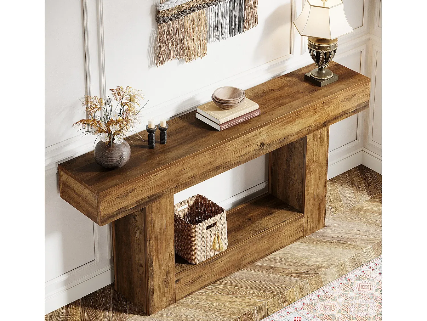 Sale Tribesigns Console de mesa com 160 cm de comprimento, mesa de entrada com 2 andares, mesa baixa com espaço de armazenamento Castanho