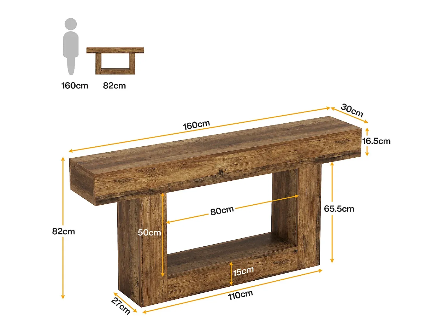 Sale Tribesigns Console de mesa com 160 cm de comprimento, mesa de entrada com 2 andares, mesa baixa com espaço de armazenamento Castanho