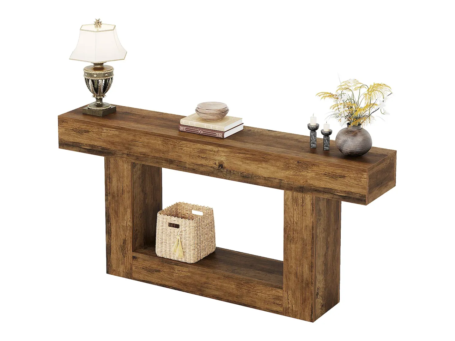 Sale Tribesigns Console de mesa com 160 cm de comprimento, mesa de entrada com 2 andares, mesa baixa com espaço de armazenamento Castanho