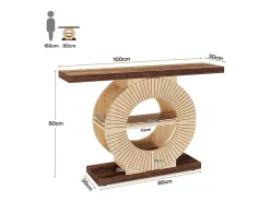 Consola*Tribesigns Console de mesa de 100 cm com armazenamento - Mesa de entrada em madeira para sala, com prateleiras e base circular Castanho