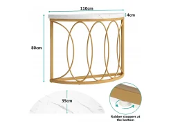 Clearance Tribesigns Console de mesa dourada, mesa de cabeceira, mesa de sofá, mesa de corredor com mesa em imitação de mármore, moldura de metal e design em meia lua Branco