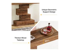 Tribesigns Console de mesa, mesa de apoio de 108 cm feita de madeira estreita atrás do sofá com base geométrica, mesa de entrada industrial, marrom rústico^ Consola